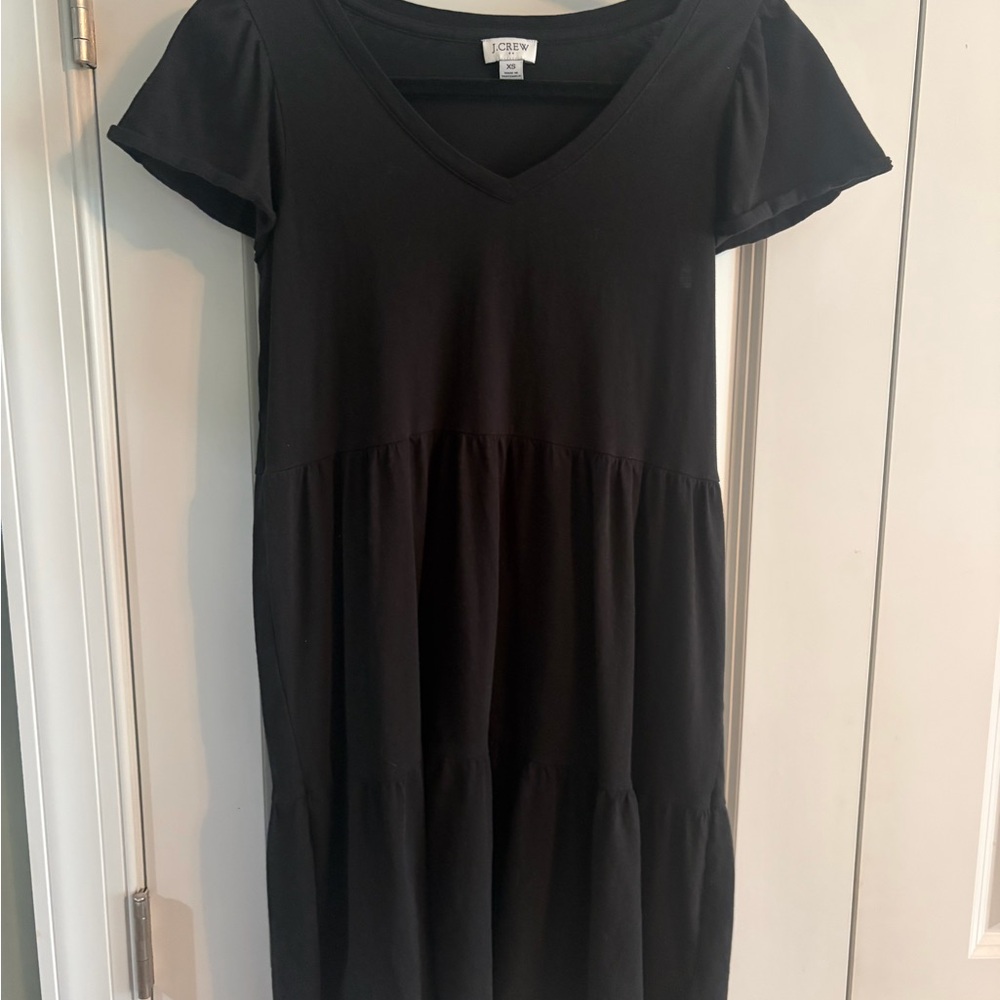 J. Crew Black V-Neck Tiered Midi Dress - Short Sleeve